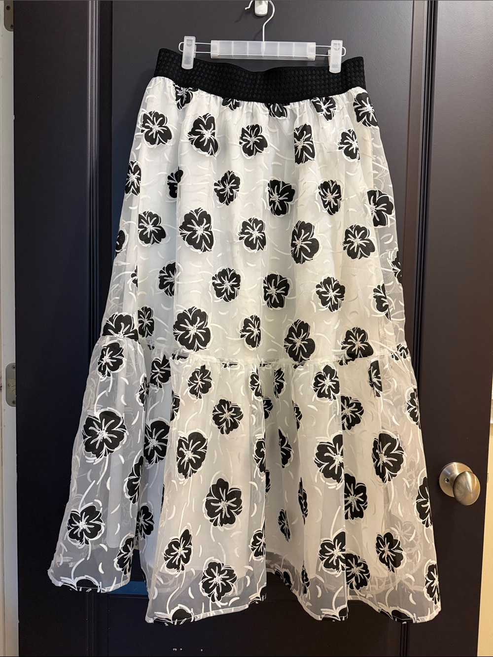 Gracia Black & White Floral Tiered Skirt